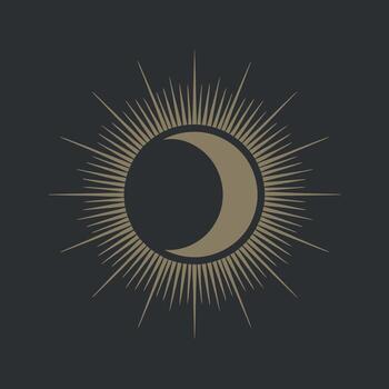 Crescent Moon Symbol with Geometric Rays A Representation of Lunar Energy and Mystical Influence in Art vector