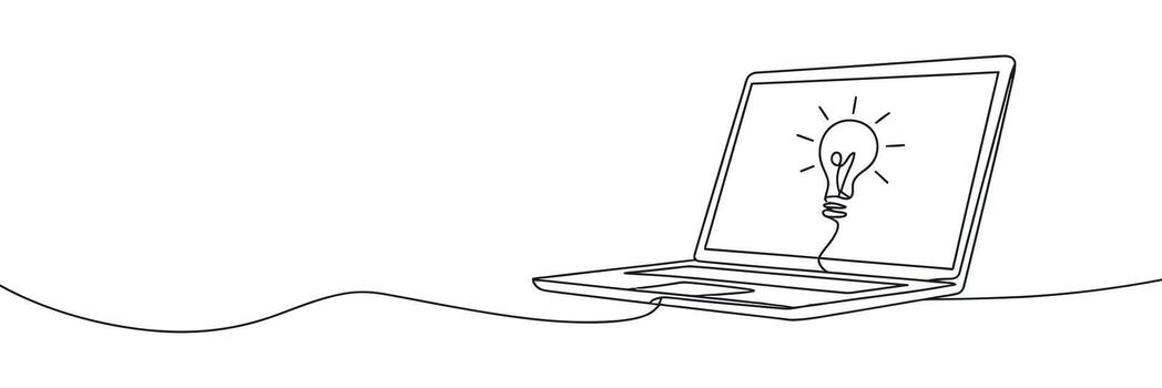 Laptop with Lightbulb on Screen Representing Idea Generation and Creative Thinking Process vector