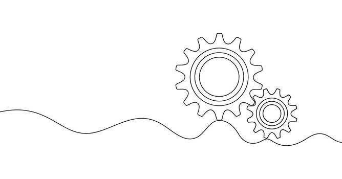Continuous Line Drawing of Interlocking Gears Symbolizing Teamwork, Collaboration, and Mechanical Processes vector
