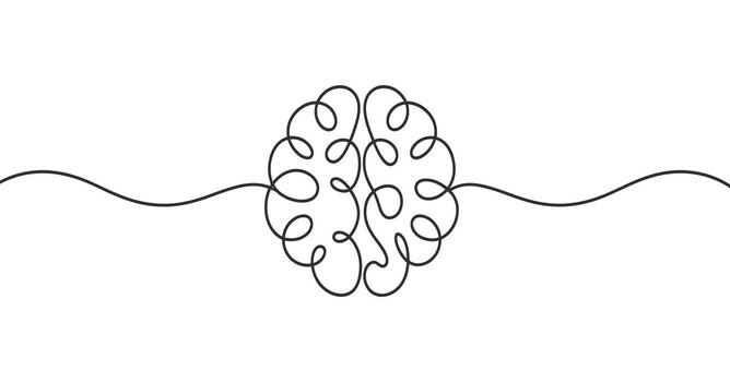 Continuous Line Drawing of Brain Symbolizing Thought Process, Intelligence, and Mental Health Awareness Concept vector