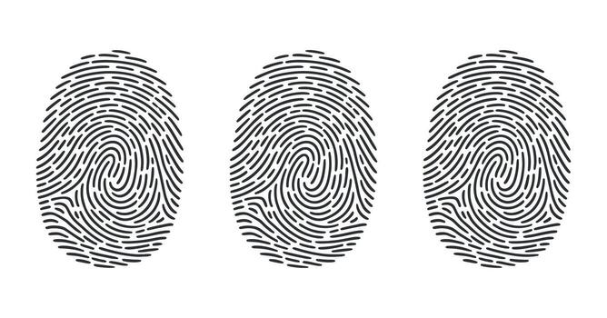 Fingerprint Illustration Set icon of Three Unique Biometric Identification Security System Authentication Technology vector