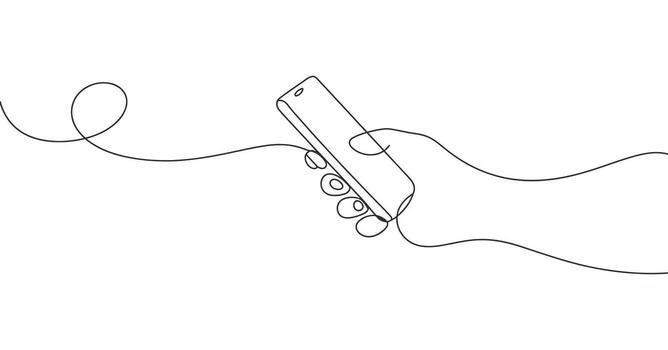 Continuous Line Drawing of a Hand Holding a Smartphone for Modern Communication and Technology Concepts vector
