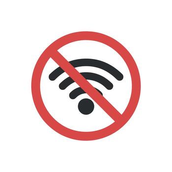 No Wireless Connection Symbol with Red Circle and Line Indicating Disconnection and Restriction of Network Access vector