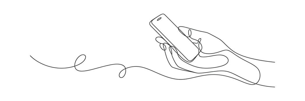 Continuous Line Art of Hand Holding Smartphone for Communication and Connection in Modern Technology Era vector