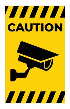Caution Sign with Security Camera Symbol on Yellow Background vector