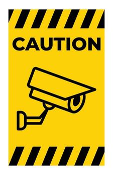 Caution Sign with Surveillance Camera Icon and Bold Warning Text vector