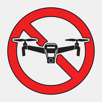 No Drone Zone Warning Sign with Red Circle and Struck Through Drone Image vector