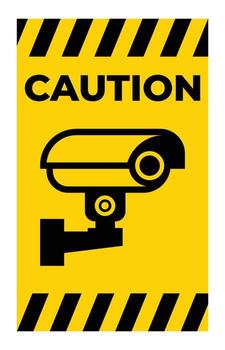 Caution Sign with Security Camera Symbol on Bright Yellow Background vector