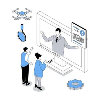 HR process 3d isometric concept with isometry people design for web. Candidates communicating with manager at job interview, employees get hiring to company contracts. illustration vector