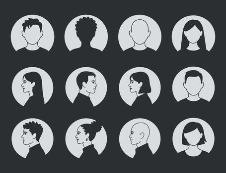 Diverse Profile Avatars Collection Minimalist Portraits for User Interface and Social Media Design vector