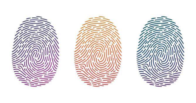 Fingerprint Illustration Set icons of Three Unique Biometric Identification Security System Authentication Technology vector