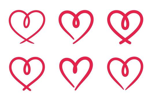 Hand Drawn Heart Symbol Collection with Unique Swirls and Loops for Creative Design Projects and Artistic Expressions vector