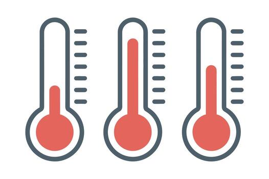 temperatura medición íconos conjunto representando variar grados de calor y frialdad con termómetro ilustraciones vector
