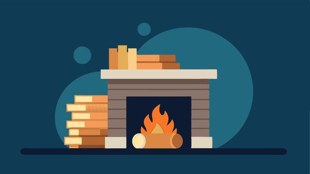 A minimalist fireplace with a stack of logs next to it providing a cozy ambiance on colder days.. vector