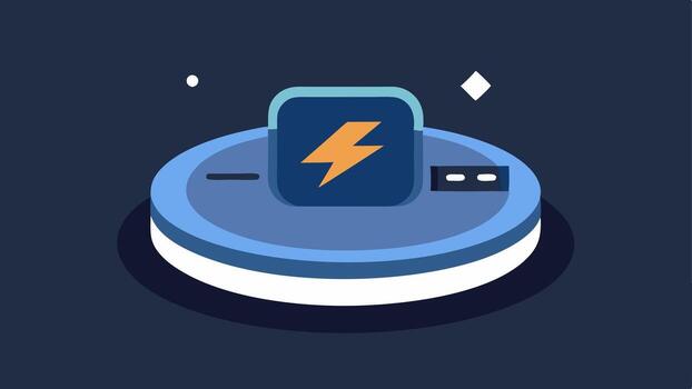 Charging Station A compact charging dock for a sleep tracker device with the device resting inside and an illuminated battery icon indicating its charging.. vector
