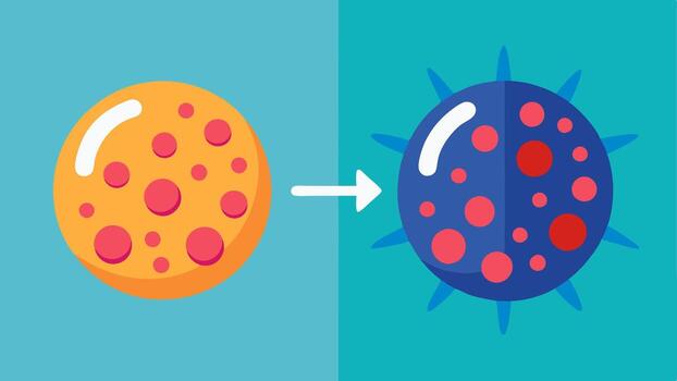 Before and After A splitscreen comparison of healthy and diseased cells visually demonstrating the potential positive impact of CRISPR technology in treating genetic disorders.. vector