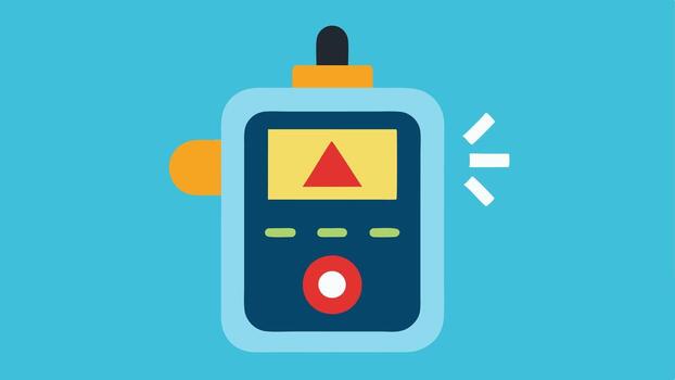 Emergency Alert Feature A robust handheld unit with buttons for emergency alerts depicted in a persons hand with a bright emergency signal icon flashing on the screen.. vector