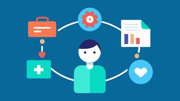 realimentación lazo un ilustración demostración un realimentación lazo dónde paciente datos fluye a un ai sistema y el ai proporciona procesable perspectivas espalda a el paciente representado por flechas y. vector