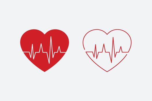 pulse of the heart. White and red. rhythm with just one heart line is called heartbeat lone. vector
