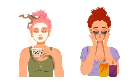 Women enjoying skincare routines vector