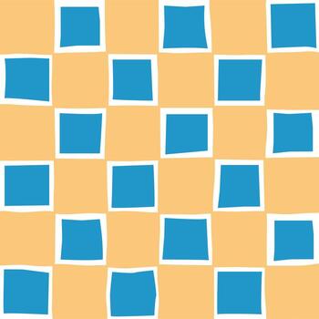 Simple geometric seamless pattern with blue squares on sandy yellow background. Concept of modern decor, minimal design and playful abstract composition vector