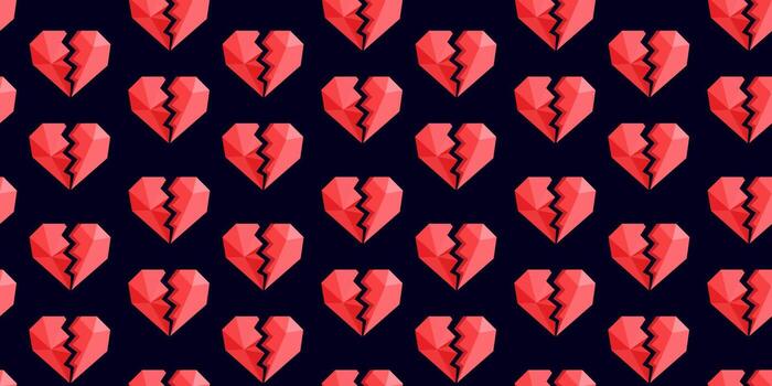 modern geometric broken hearts repeat pattern for valentine's day anti relationship problems themed dark background abstract heartbreak vector