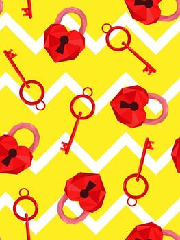 abstract polygonal pattern with heart locks and keys modern design for valentine's day wedding invitations and cheerful backgrounds poster vector