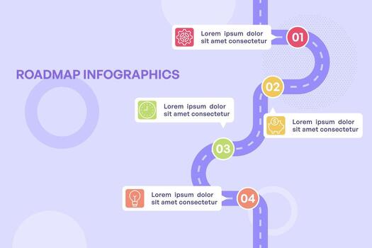 Spiral Infographic Path with Four Colored Icons and Vertical Alignment vector