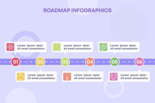 Straight-Line Timeline Infographic with 6 Steps and Dual Text Boxes vector