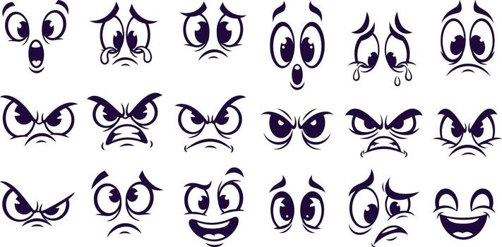 Cartoon facial expression set for animation or emotions design projects and presentations vector