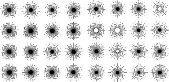 Sunburst set with radial line elements in simple retro style vector
