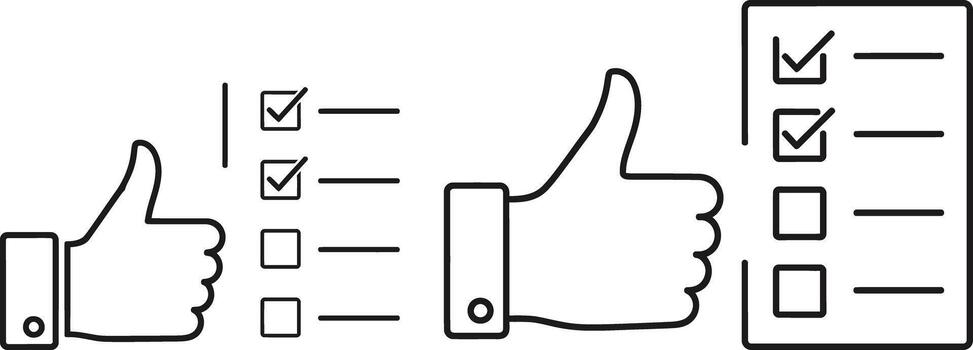 Thumbs up and check list outline illustrations for design projects vector