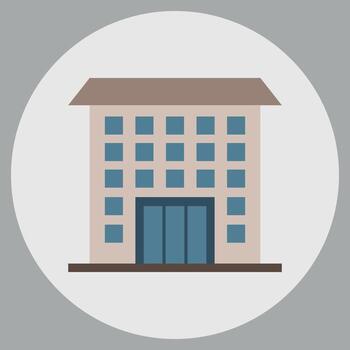 Simple Building Icon on Circular Gray Background Depicting Architecture and Urban Spaces with Modern Design vector