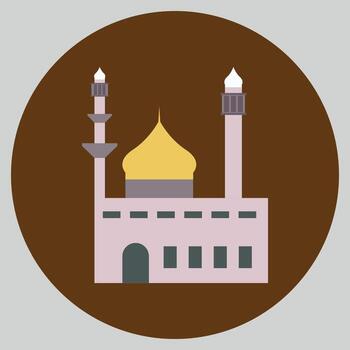 vistoso mezquita ilustración dentro un circular marco evocando serenidad y representando arquitectónico sencillez y cultural significado con geométrico precisión vector