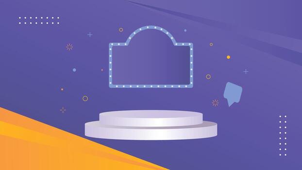 Bright purple and yellow background with podium, glowing frame, and abstract elements ideal for product display, sales promotions, advertising, and modern branding visuals vector