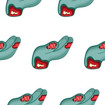 modelo con un dibujos animados zombi mano en azul con abierto heridas y huesos ese pliegues dentro un gesto con un extendido mano, diseño para Víspera de Todos los Santos vector