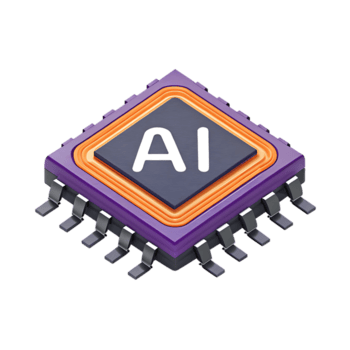 AI Microchip Processor with Circuit Board and Purple Frame for Artificial Intelligence and Modern Technology Innovation and Machine Learning Concepts png