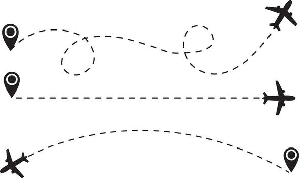 Airplane Flight Paths with Location Markers and Route Variations vector