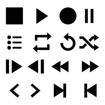 esencial medios de comunicación jugador íconos colocar, universal reproducción control S para interfaz de usuario, ux diseño vector