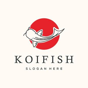 koi fish aquatic vintage logo minimalist illustration design, koi traditional japanese fish logo design vector