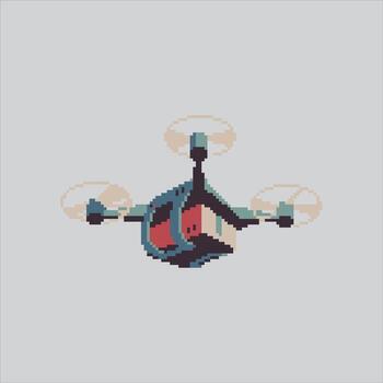 Pixel art illustration Drone Delivery. Pixelated Drone Package. Drone Package Delivery Transportation display Icon pixelated for the pixel art game and icon for website and game. old school retro. vector