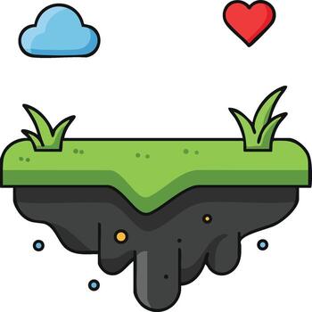 Floating island with grass patches cloud and heart icons simple illustration vector