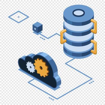 isométrica nube base de datos. base de datos con nube servidor. nube almacenamiento. datos transmisión tecnología. isométrico vector