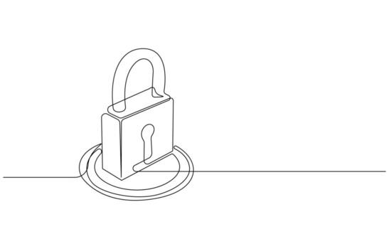 cybersecurity shiel one line art secure system technology, Continuous one line art Cybersecurity concept, vector
