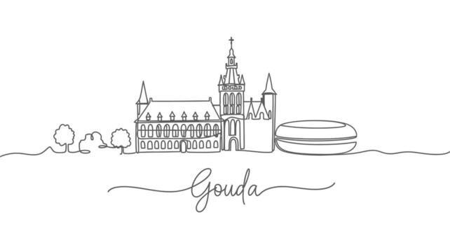 gouda horizonte continuo línea Arte con arquitectura, y Países Bajos. vector