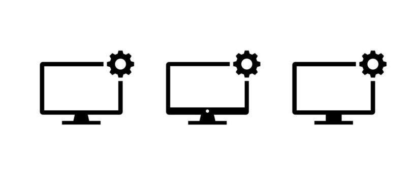 Display setting icon set for customization tools. Monitor configuration symbol for dashboard interface vector