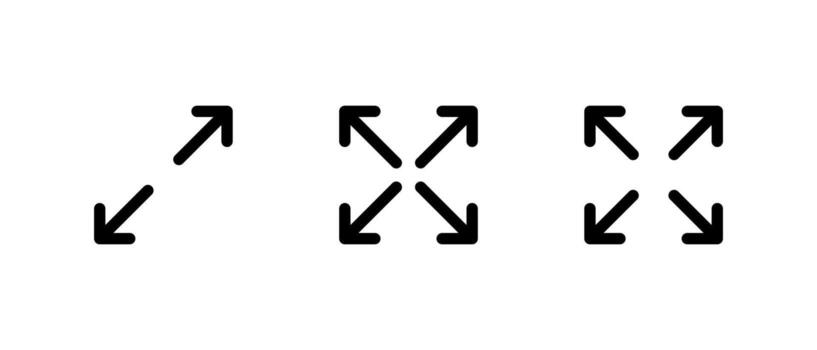 Expand and full screen icon set collection for UI and media apps. Maximize display button symbol vector