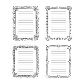 Decorative blank notepaper templates featuring intricate borders for creative writing or note-taking vector