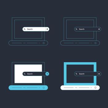 Search bar collection with dark blue color. Website ui design, search Internet box, browser engine text field, navigation bar with push button illustration vector