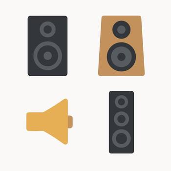 Flat Design Sound System and Audio Speaker Icon Set Illustration vector